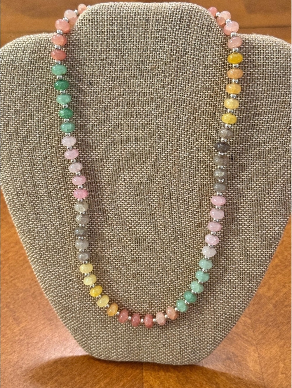 Candy Necklace Muted Tones Beaded Necklace 20"  Silver tone Accents 636